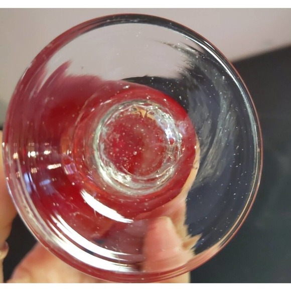 Vintage Small Orange Art Glass Vase Ruffled Glass Clear Stemmed Base 8 inch - Picture 4 of 5